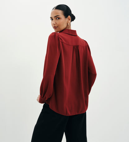 Melina Burgundy Button Through Lightweight Yoke Blouse