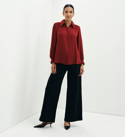 Melina Burgundy Button Through Lightweight Yoke Blouse