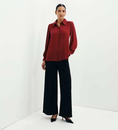 Melina Burgundy Button Through Lightweight Yoke Blouse