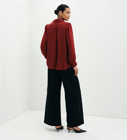Melina Burgundy Button Through Lightweight Yoke Blouse