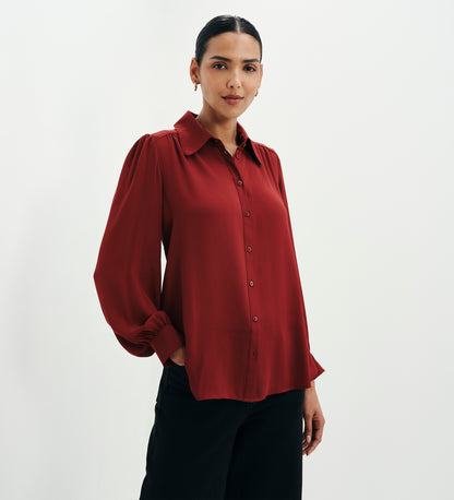 Melina Burgundy Button Through Lightweight Yoke Blouse
