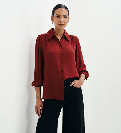 Melina Burgundy Button Through Lightweight Yoke Blouse