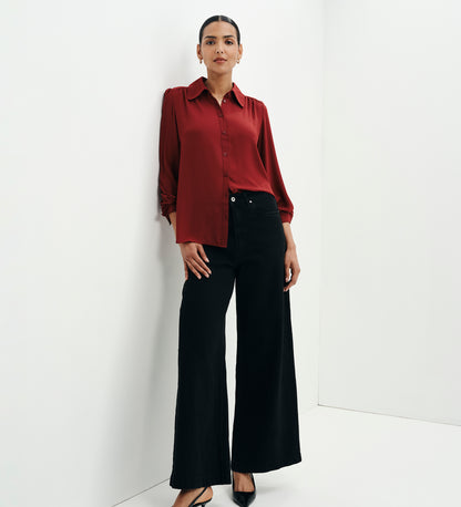 Melina Burgundy Button Through Lightweight Yoke Blouse