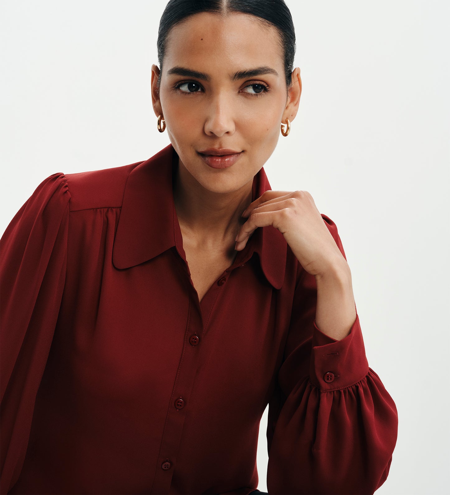 Melina Burgundy Button Through Lightweight Yoke Blouse