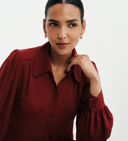 Melina Burgundy Button Through Lightweight Yoke Blouse