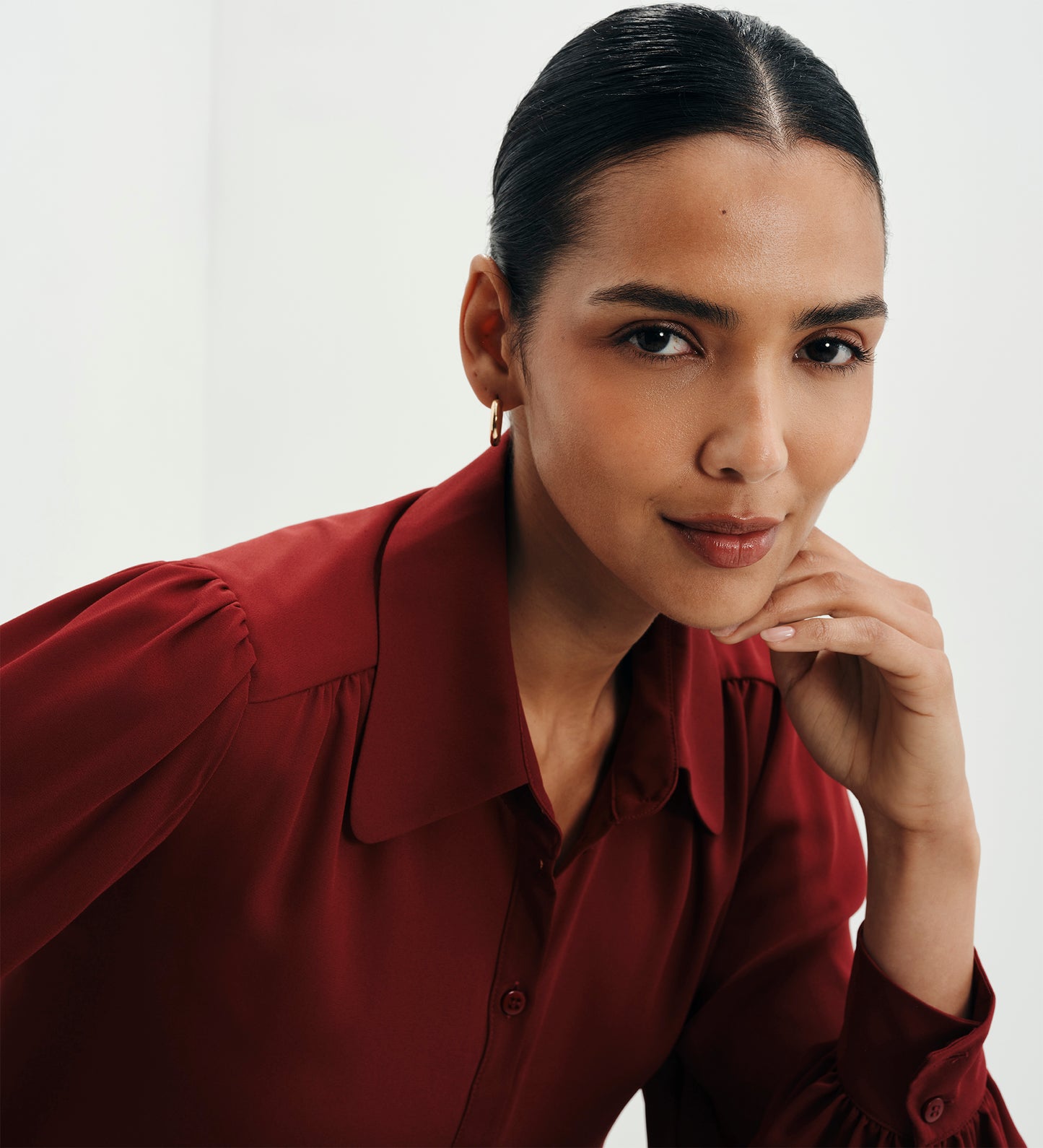Melina Burgundy Button Through Lightweight Yoke Blouse