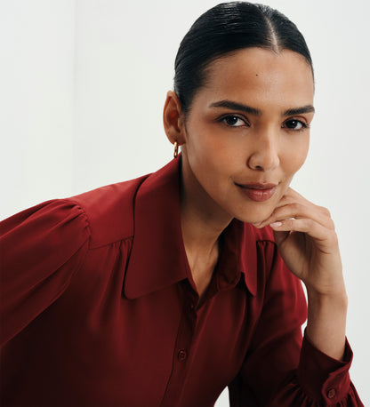 Melina Burgundy Button Through Lightweight Yoke Blouse