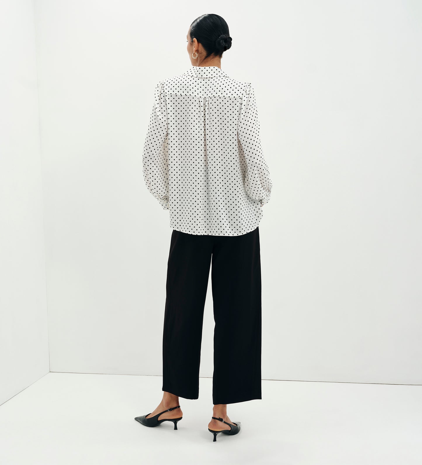 Melina Ivory Polka Dot Button Through Lightweight Yoke Blouse