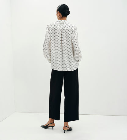 Melina Ivory Polka Dot Button Through Lightweight Yoke Blouse