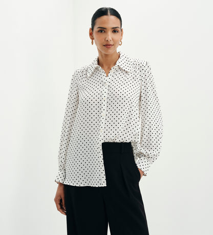 Melina Ivory Polka Dot Button Through Lightweight Yoke Blouse