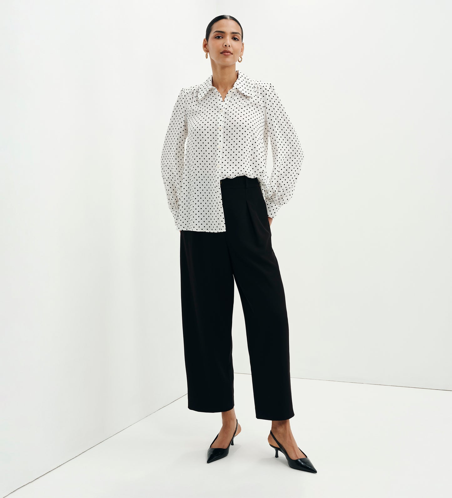 Melina Ivory Polka Dot Button Through Lightweight Yoke Blouse