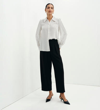 Melina Ivory Polka Dot Button Through Lightweight Yoke Blouse