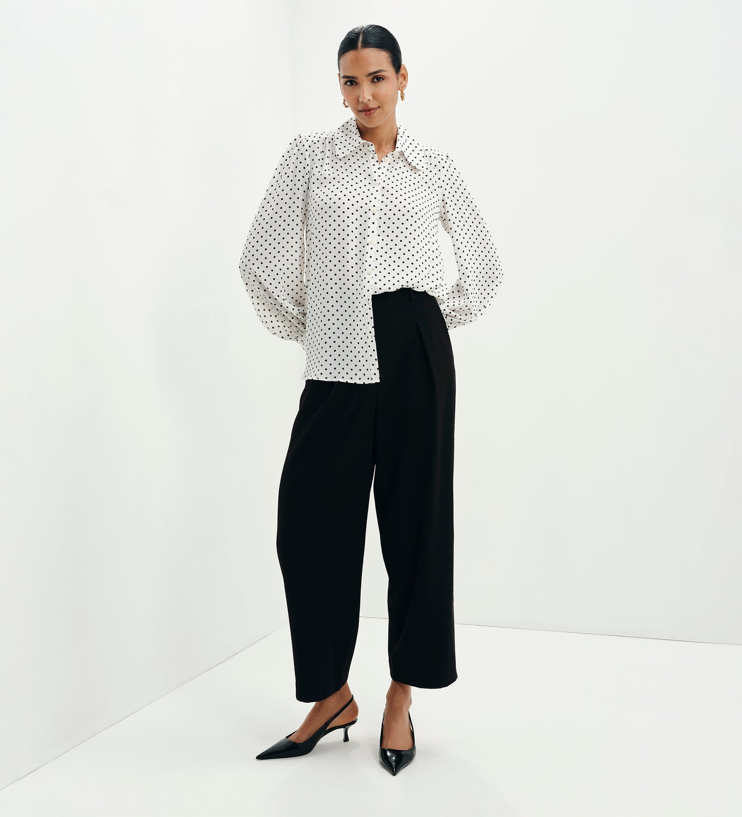 Melina Ivory Polka Dot Button Through Lightweight Yoke Blouse