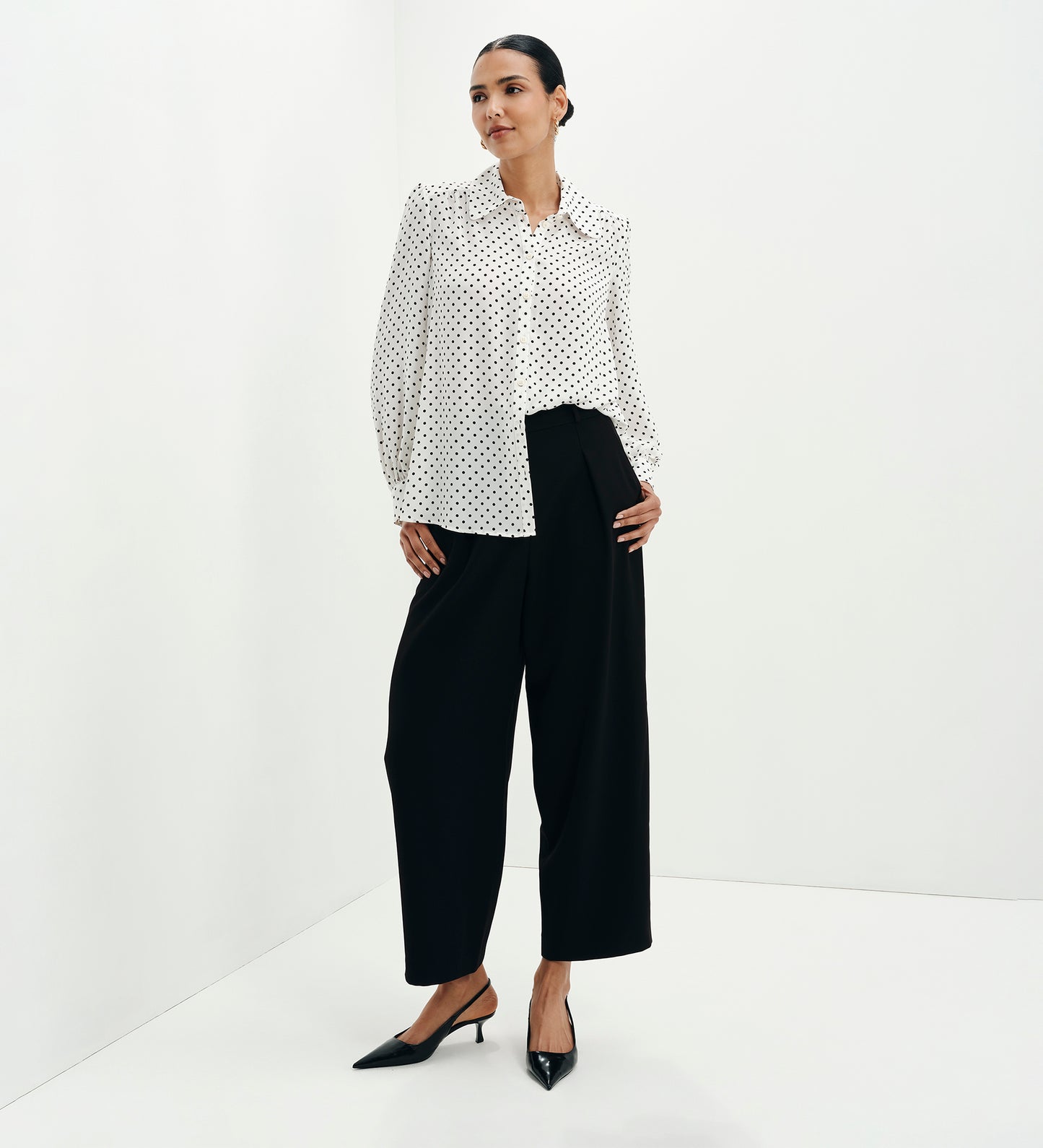 Melina Ivory Polka Dot Button Through Lightweight Yoke Blouse