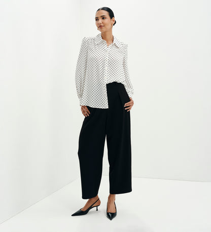 Melina Ivory Polka Dot Button Through Lightweight Yoke Blouse