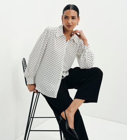 Melina Ivory Polka Dot Button Through Lightweight Yoke Blouse