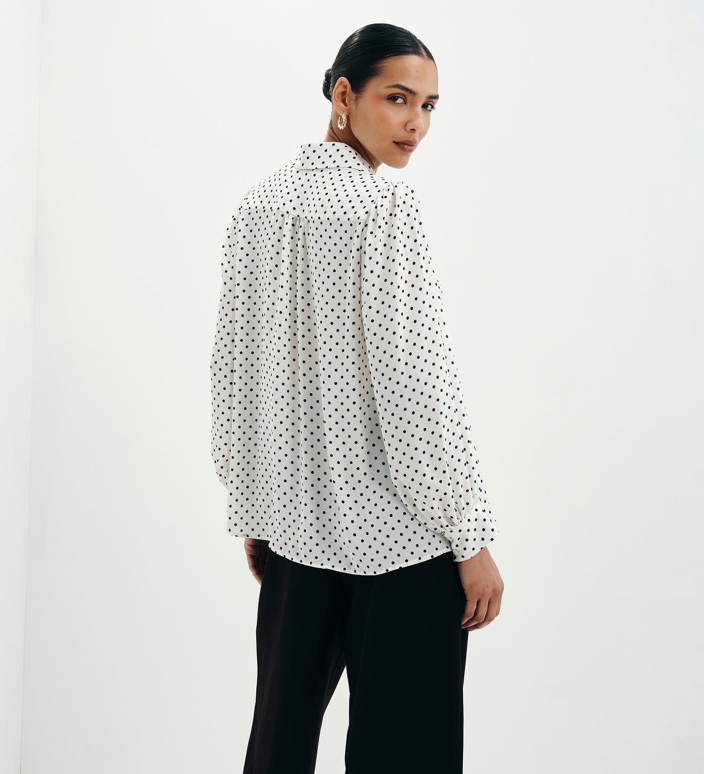 Melina Ivory Polka Dot Button Through Lightweight Yoke Blouse
