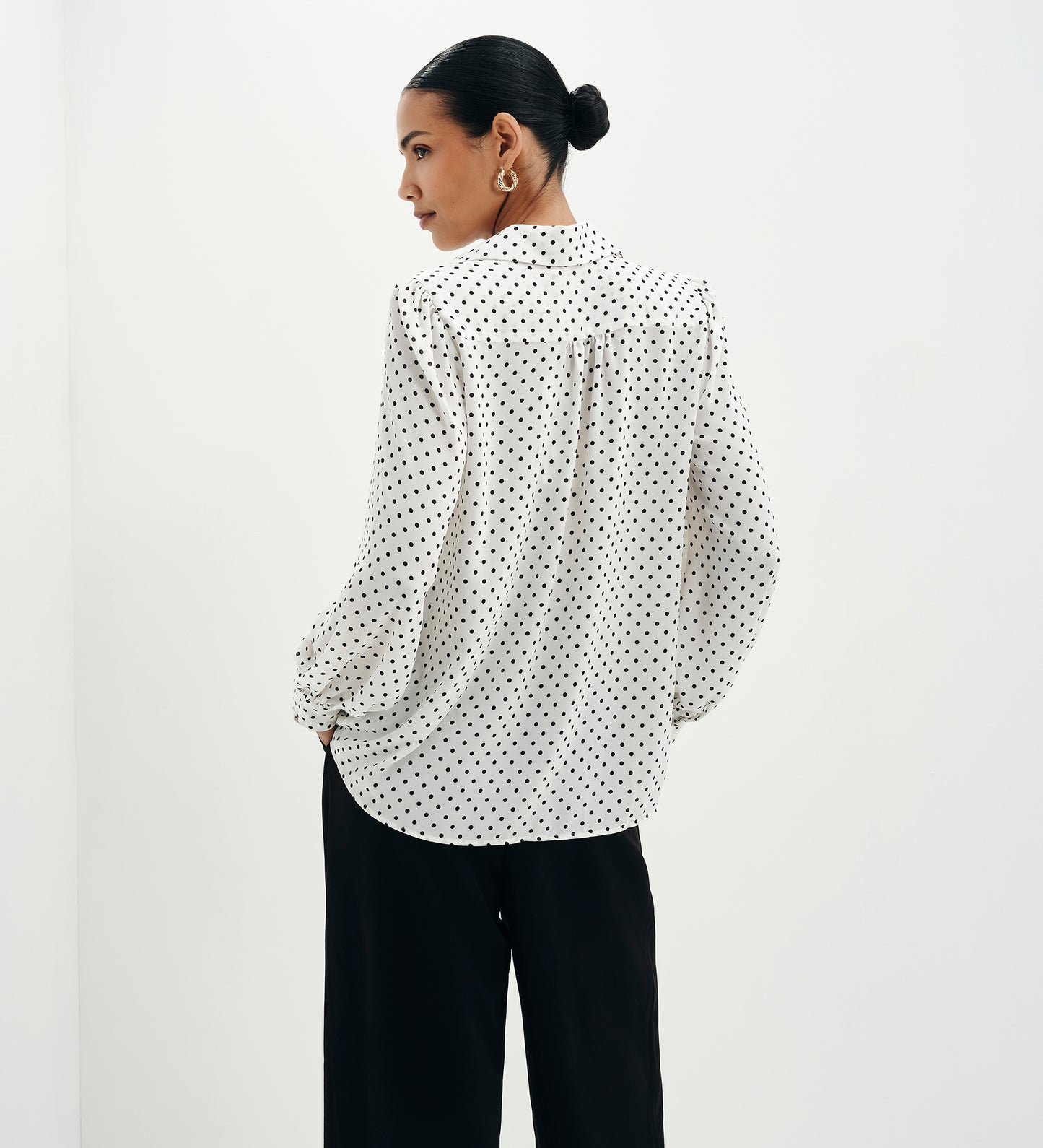 Melina Ivory Polka Dot Button Through Lightweight Yoke Blouse