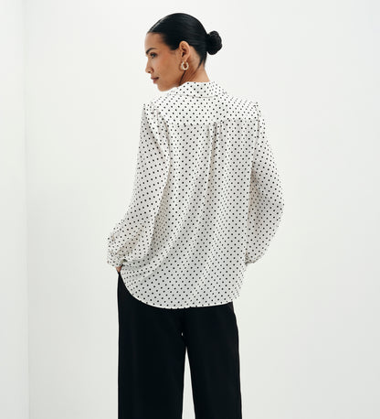 Melina Ivory Polka Dot Button Through Lightweight Yoke Blouse