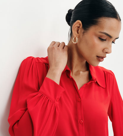 Melina Red Button Through Lightweight Yoke Blouse