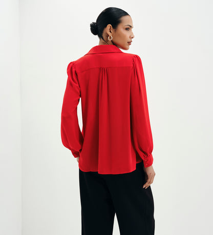 Melina Red Button Through Lightweight Yoke Blouse