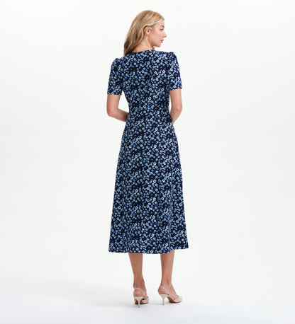 Nieve Blue Ditsy Empire Waist V-Neck Midi Dress