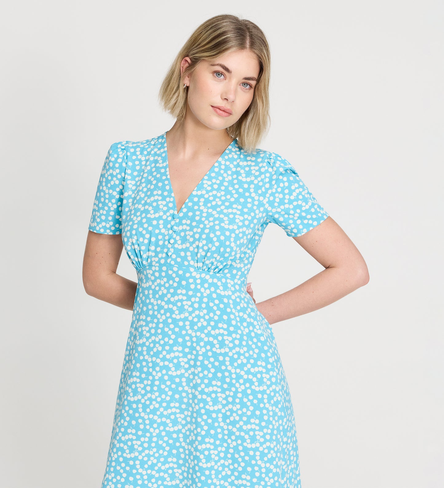 Nieve Blue Cherry Spot Midi Dress