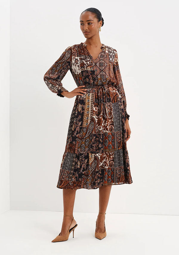 Kathleen Brown Patchwork Paisley Satin Dress