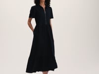 Orion Navy Zip Front Midi Shirt Dress