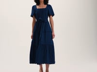 Corina Indigo Cotton Midi Tiered Dress
