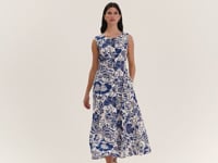 Aimee Navy Flower Button Through Sleeveless Midi Dress