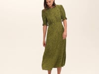 Mela Orange Leopard Crepe Midi Tea Dress