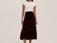 Joline Burgundy Velvet Midi Skirt