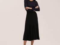 Fabiola Navy Crepe Midi Skirt