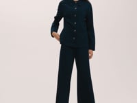 Agness Navy Ponte Jersey Button Down Jacket