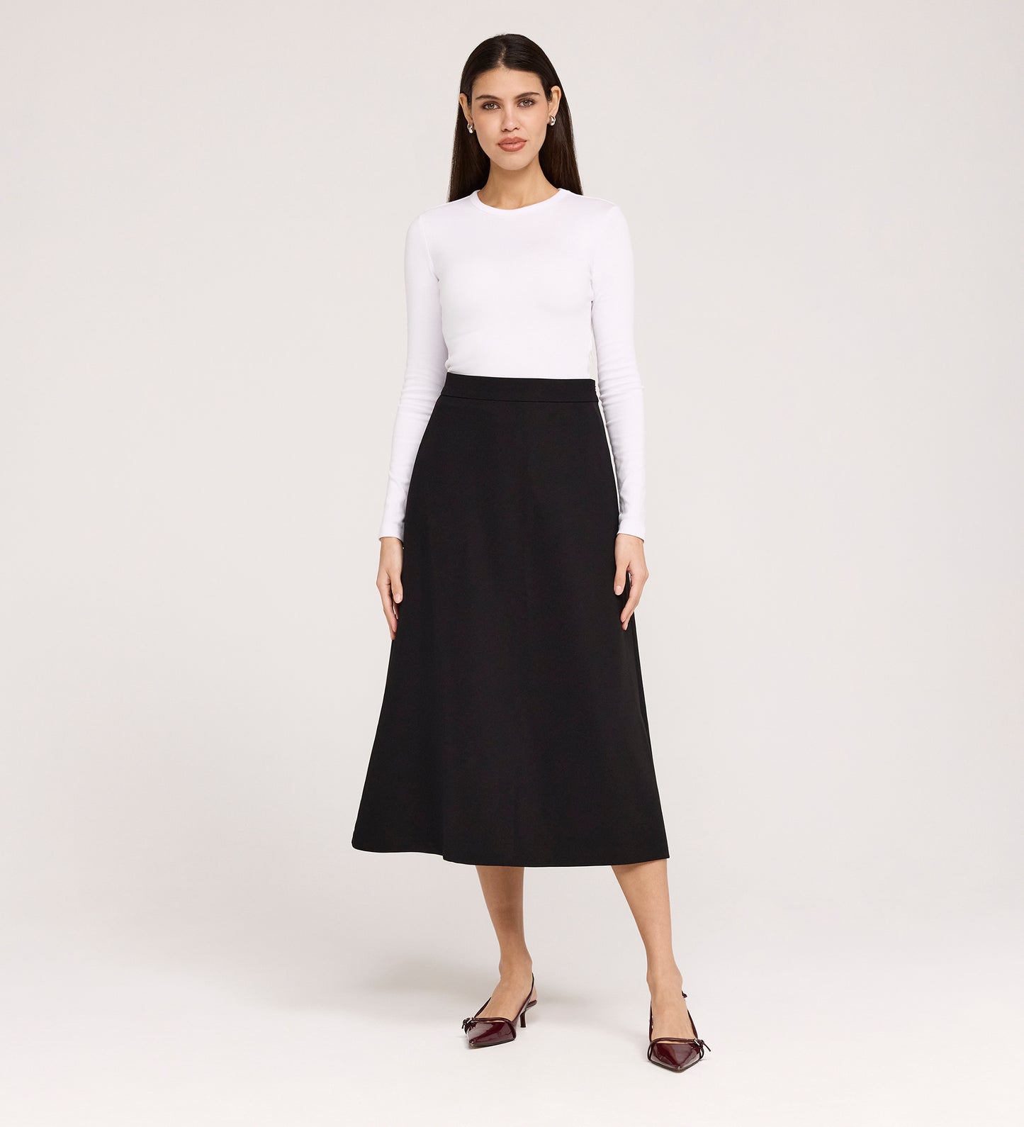 Ramona Black Gaberdine Twill Midi Skirt