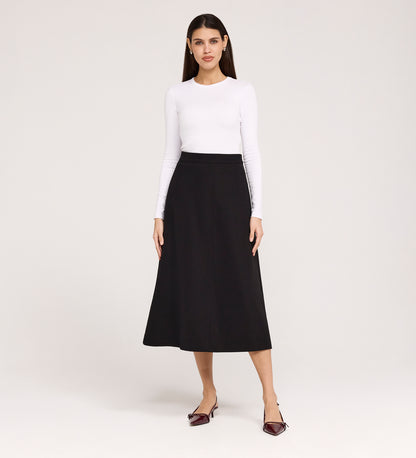 Ramona Black Gaberdine Twill Midi Skirt