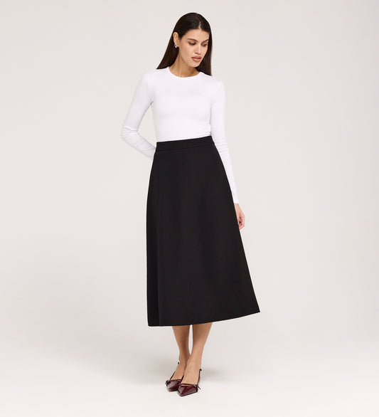 Ramona Black Rich Crepe Midi Skirt