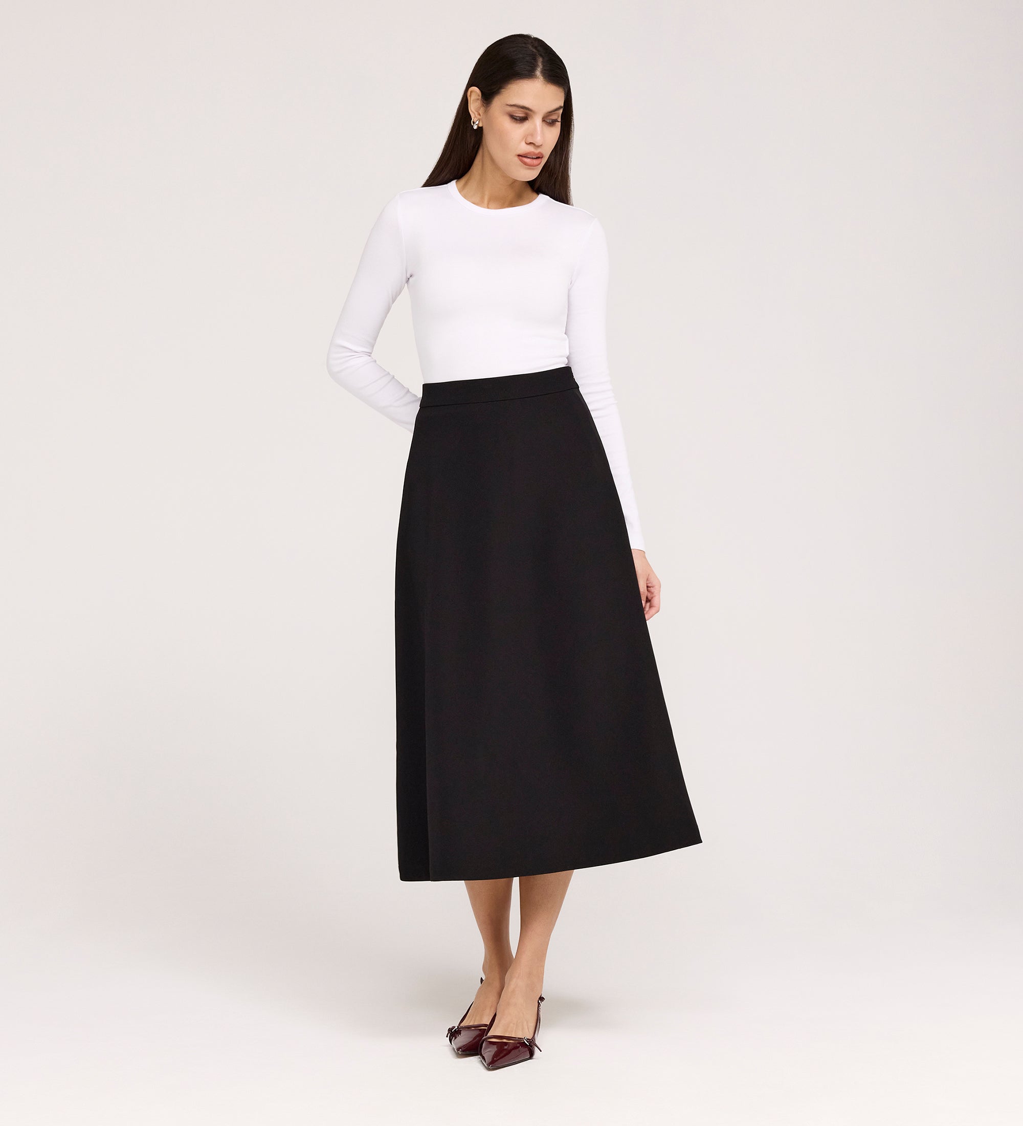 Black A-Line Midi Skirt | Plus Size A-Line Midi Skirt – Finery London
