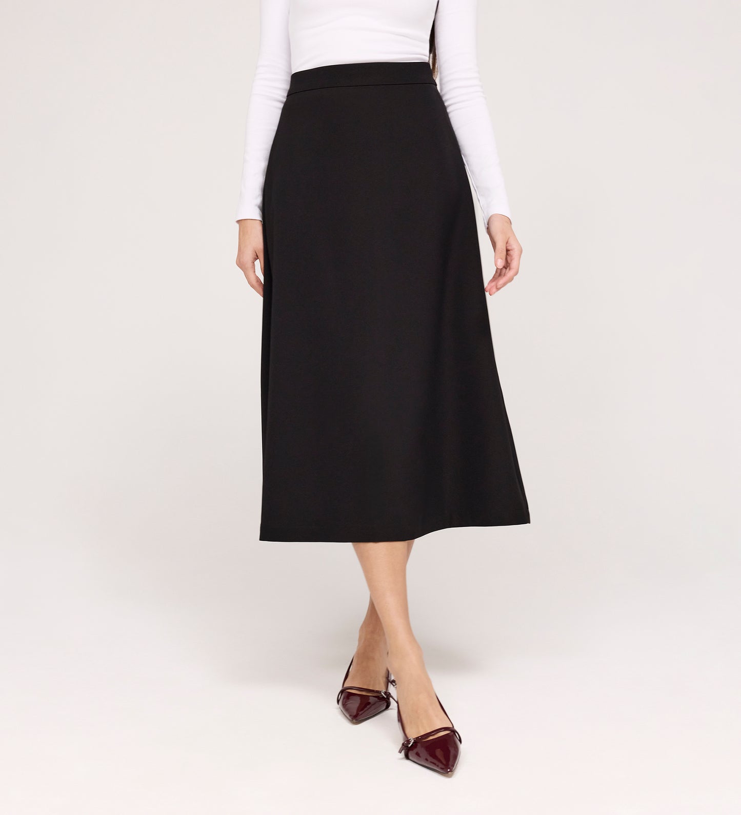 Ramona Black Gaberdine Twill Midi Skirt