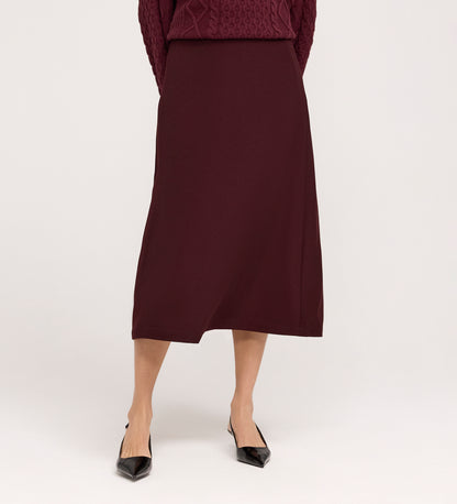 Ramona Burgundy Gaberdine Twill Midi Skirt