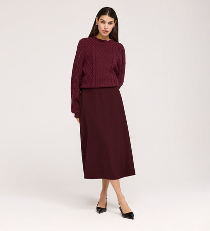 Ramona Burgundy Gaberdine Twill Midi Skirt
