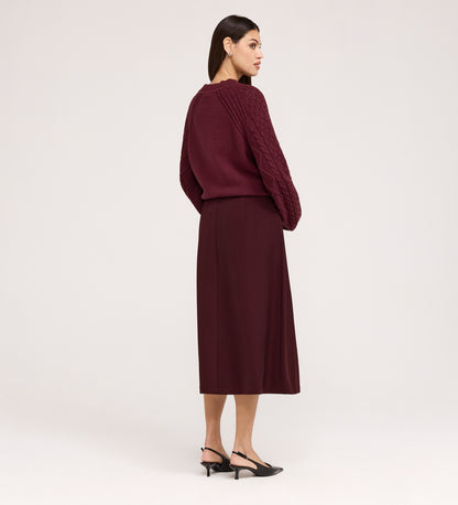 Ramona Burgundy Gaberdine Twill Midi Skirt