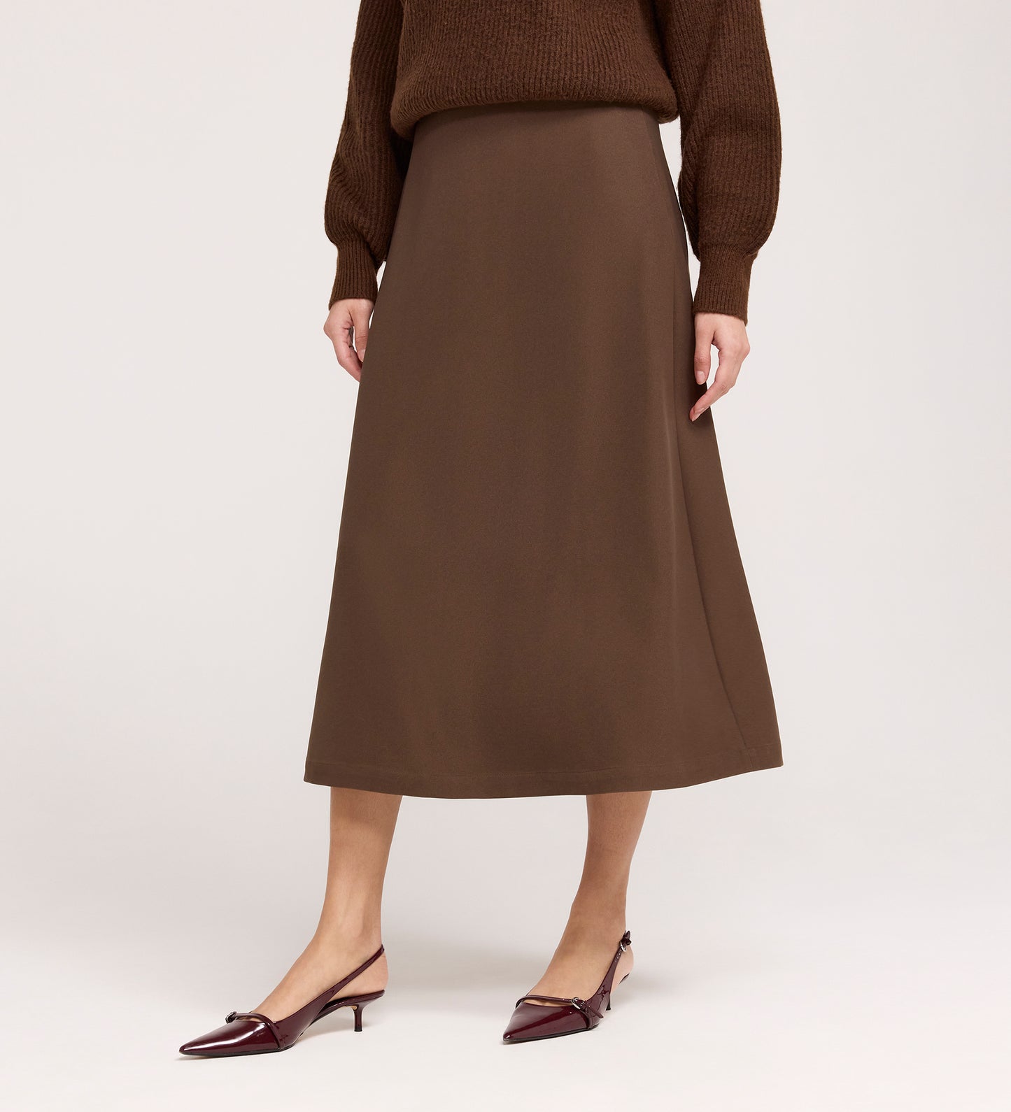 Ramona Mushroom Gaberdine Twill Midi Skirt