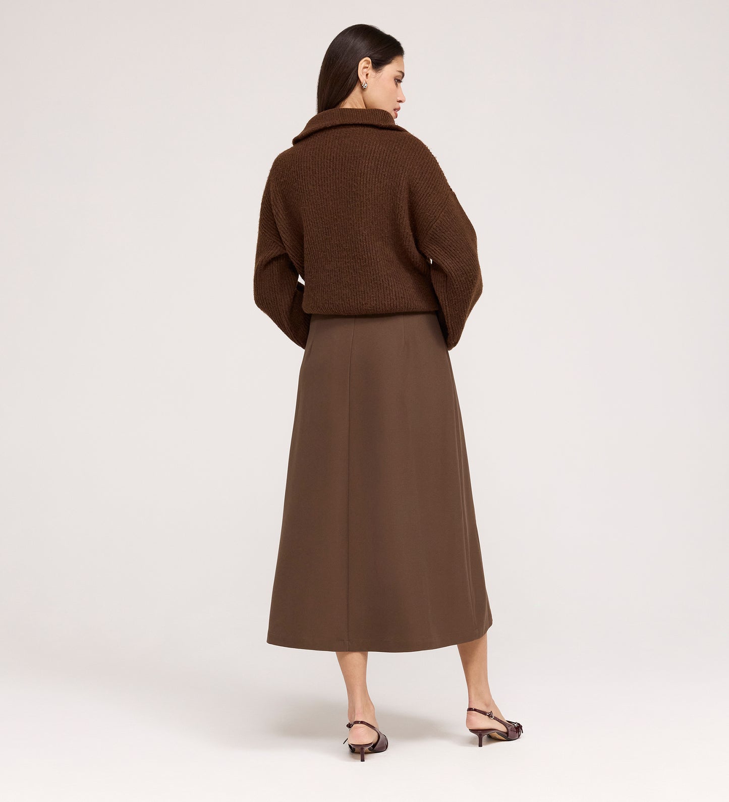 Ramona Mushroom Gaberdine Twill Midi Skirt