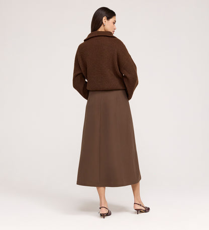 Ramona Mushroom Gaberdine Twill Midi Skirt