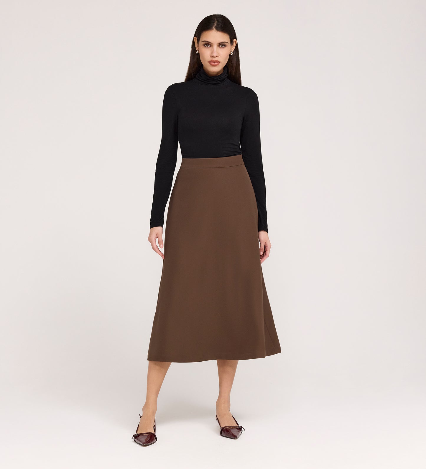 Ramona Mushroom Gaberdine Twill Midi Skirt