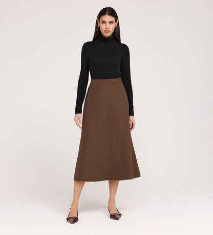 Ramona Mushroom Gaberdine Twill Midi Skirt
