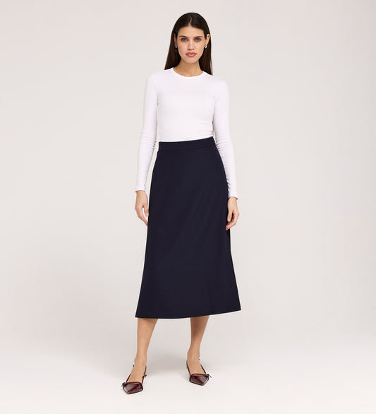 Ramona Navy Gaberdine Twill Midi Skirt