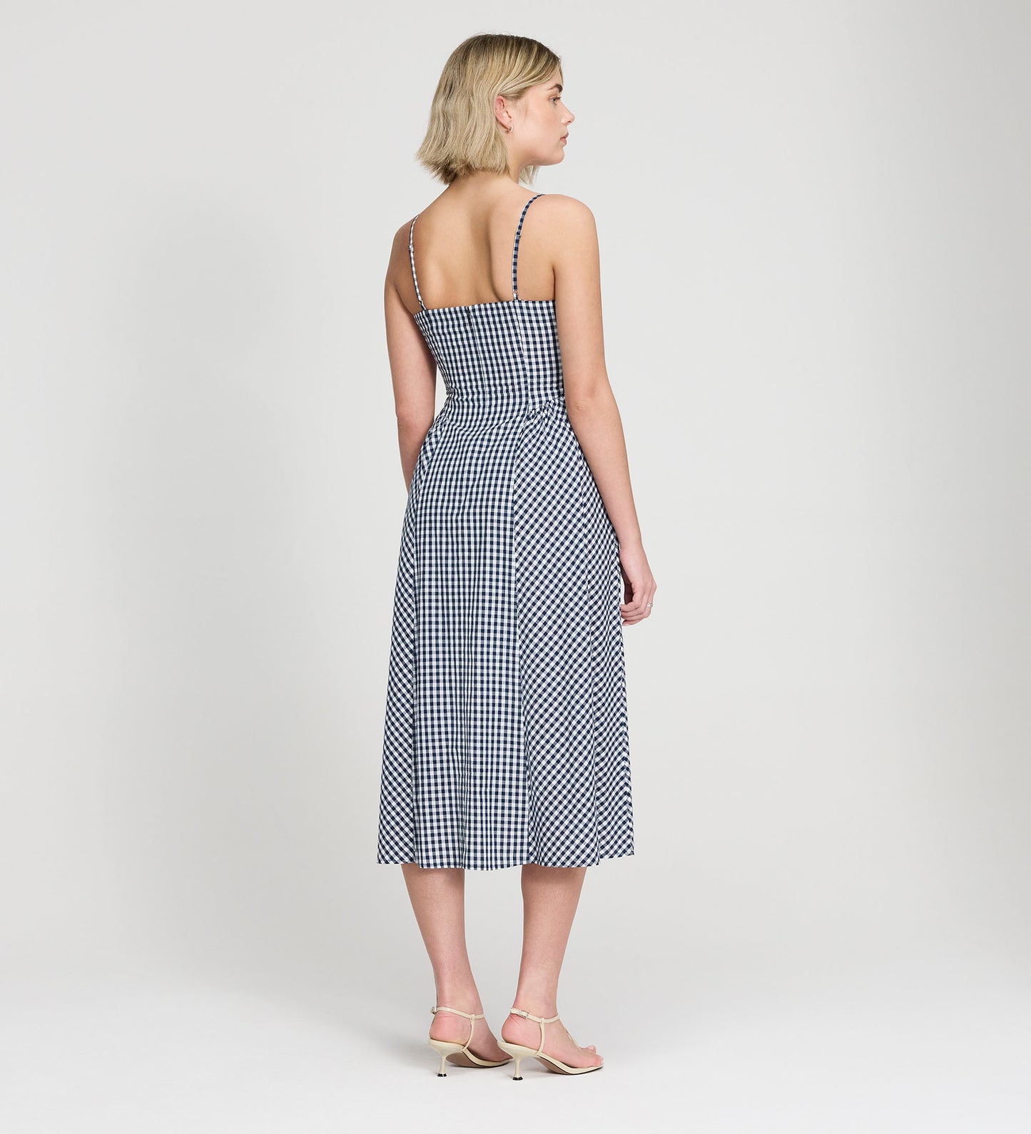 Romina Navy Cotton Gingham Fitted Midi Dress